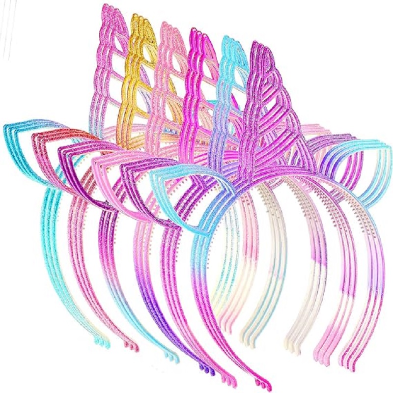 6/12PCS Tiara de Unicórnio para Meninas, Tiara de Orelhas de Gato em Cores Doces, Faixas de Cabelo de Plástico com Dentes, Acessórios de Cabelo para Decoração de Festas em Família