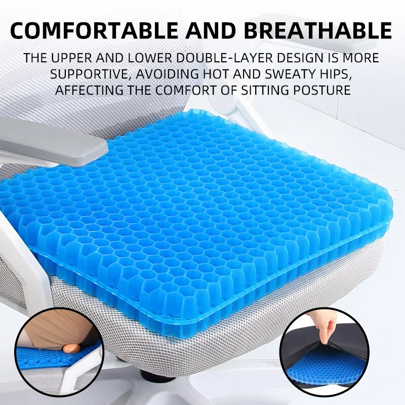 Almofada de assento de gel verão respirável design de favo de mel para alívio de pressão dor no cóccix nas costas-escritório em casa cadeira de rodas carros