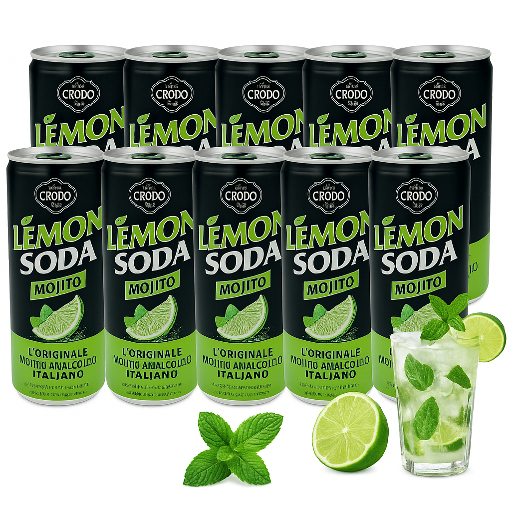 Fondi Di Crodo Lemon Soda Mojito 330ml, Zestaw 11 Puszek - Orzeźwiający Napój Gazowany z Delikatną Nutą Mojito