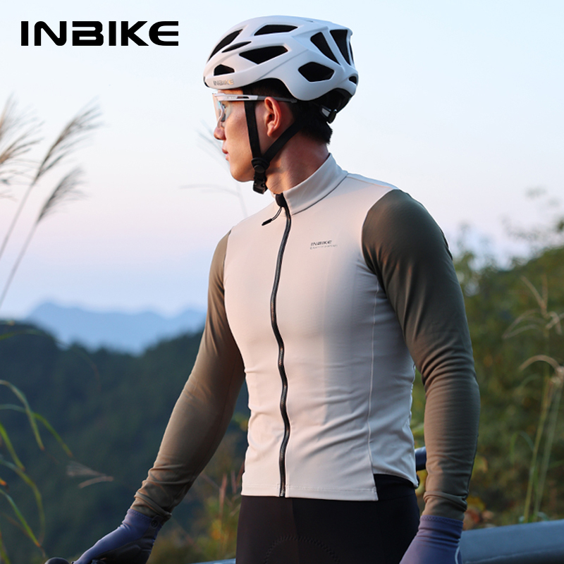 INBIKE Мужской велосипедный трикотаж Slim Fit, зимняя флисовая термовелосипедная одежда с длинными рукавами, велосипедная рубашка на молнии с полной молнией, холодная погода