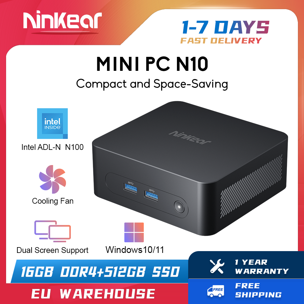 Ninkear N10 Mini-PC Intel N100 bis zu 3,4 GHz 16 GB DDR4 512 GB SSD 2,4 G + 5 G WIFI HDMI 2.0*2 Unterstützt Dual-Screen-Windows 11-Computer