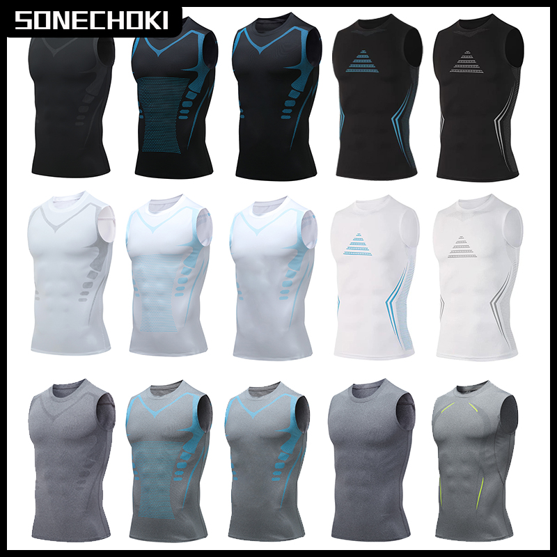 Compression Shirt Men Sleeveless Gym Clothing Dry Fit Printing Sportswear Male Fitness Bodybuilding Vest Workout Muscle Tank Top