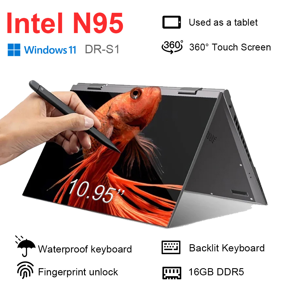 DR-S1 10,9'' 360 °   Mini portátil plegable Intel N95 pantallas táctiles 16GB DDR5 ordenador portátil 2TB SSD teclado retroiluminado tableta portátil