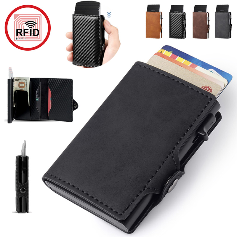Porte-cartes de crédit avec protection RFID, en fibre de carbone, porte-cartes bancaire, porte-monnaie, portefeuille minimaliste pour hommes, Carteira Masculina, sac à monnaie