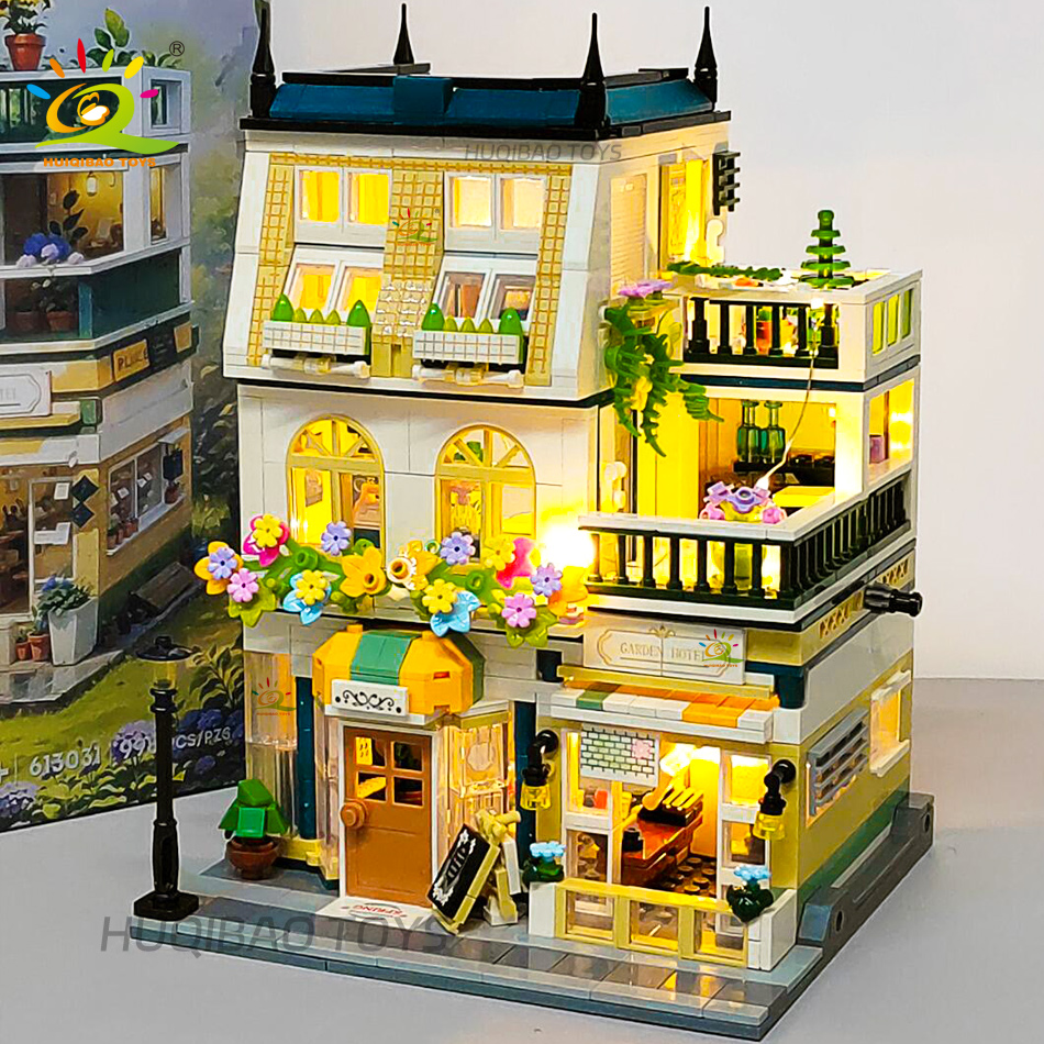 HUIQIBAO 997PCS Mini Garden Hotel Building Blocks City Street House การก่อสร้าง Micro อิฐจอแสดงผลของเล่นเด็กผู้ใหญ่