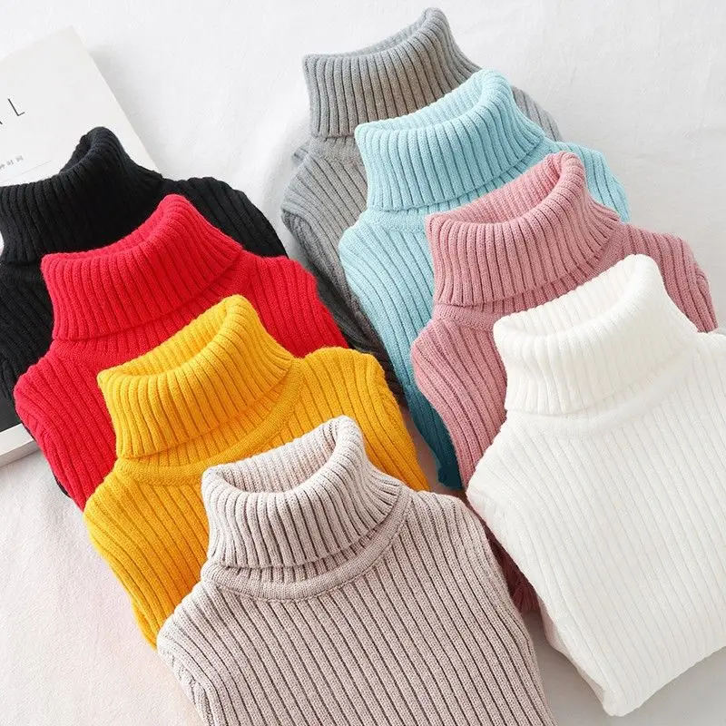 Suéteres de punto de cuello alto para niñas, ropa de otoño, 2024