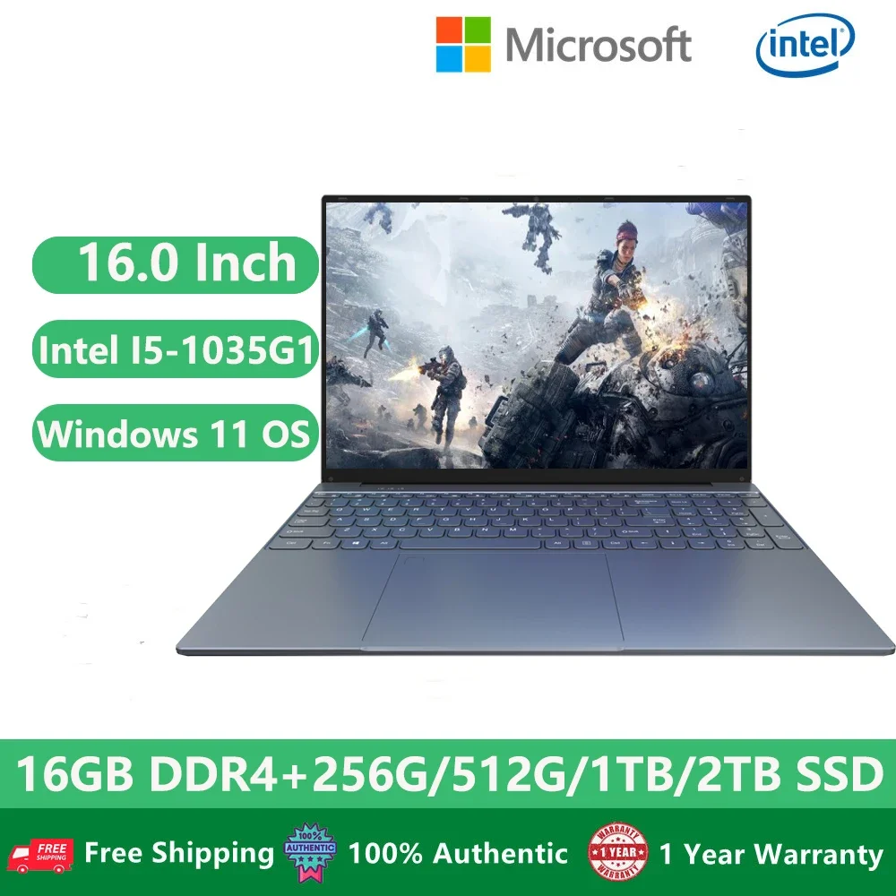2023 офисные учебные ноутбуки I5 Windows 11 игровой ноутбук нетбук 16 дюймов Большой экран Intel Core I5-1035G1 16 Гб ОЗУ 1 ТБ SSD ультрабук