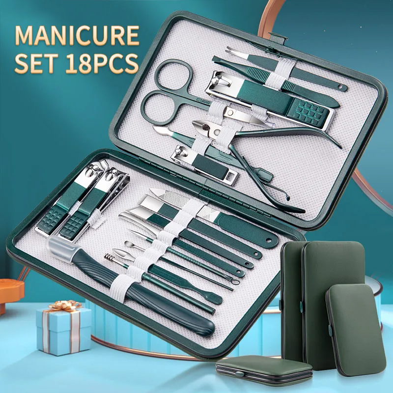 7/10/12/18Pcs Maniküre Set Edelstahl Nagel Cutter Fingernagel Clippers Trimmer Augenbraue Schere Pinzette Ohr löffel Gesichts Auto