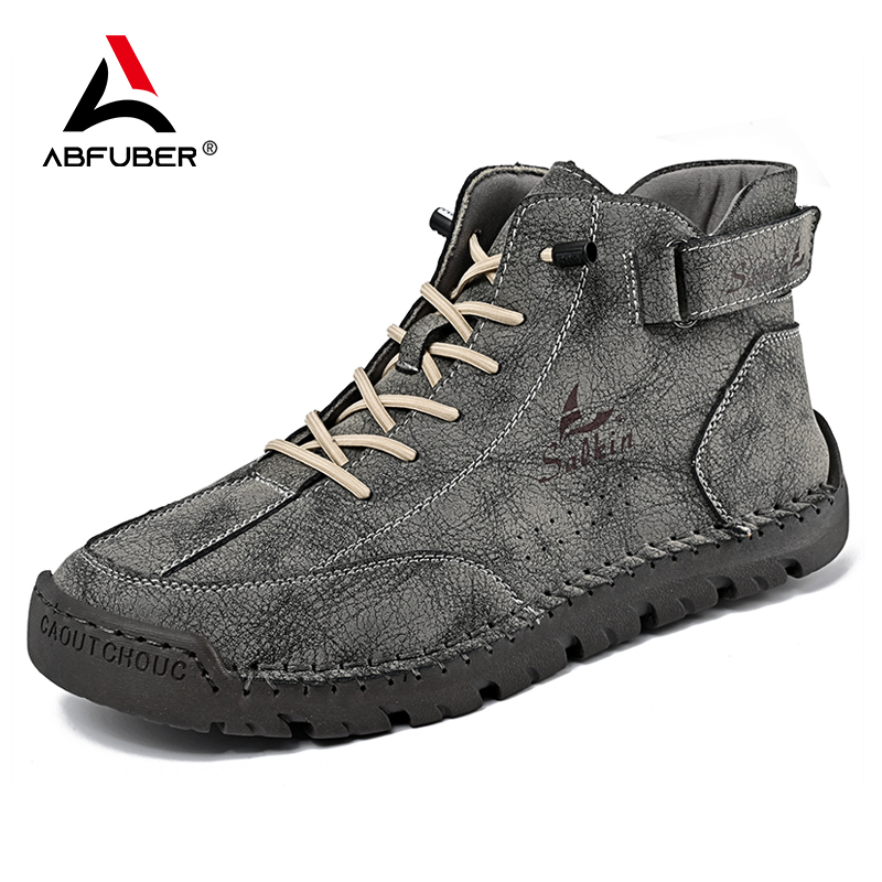 Botas de cuero hechas a mano para hombre, zapatillas de deporte de diseño, zapatos de cuero informales transpirables, botines para hombre, barcos al aire libre, otoño 2024