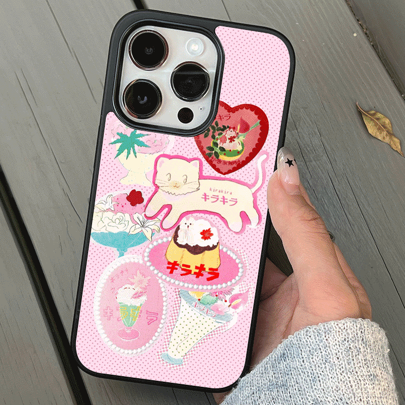 Korean Pink Girl Heart Cat Anime Black Edge Soft Shell Phone Case for IPhone 15 14 11 12 13 Pro Max Phone Case for IPhone XR XS