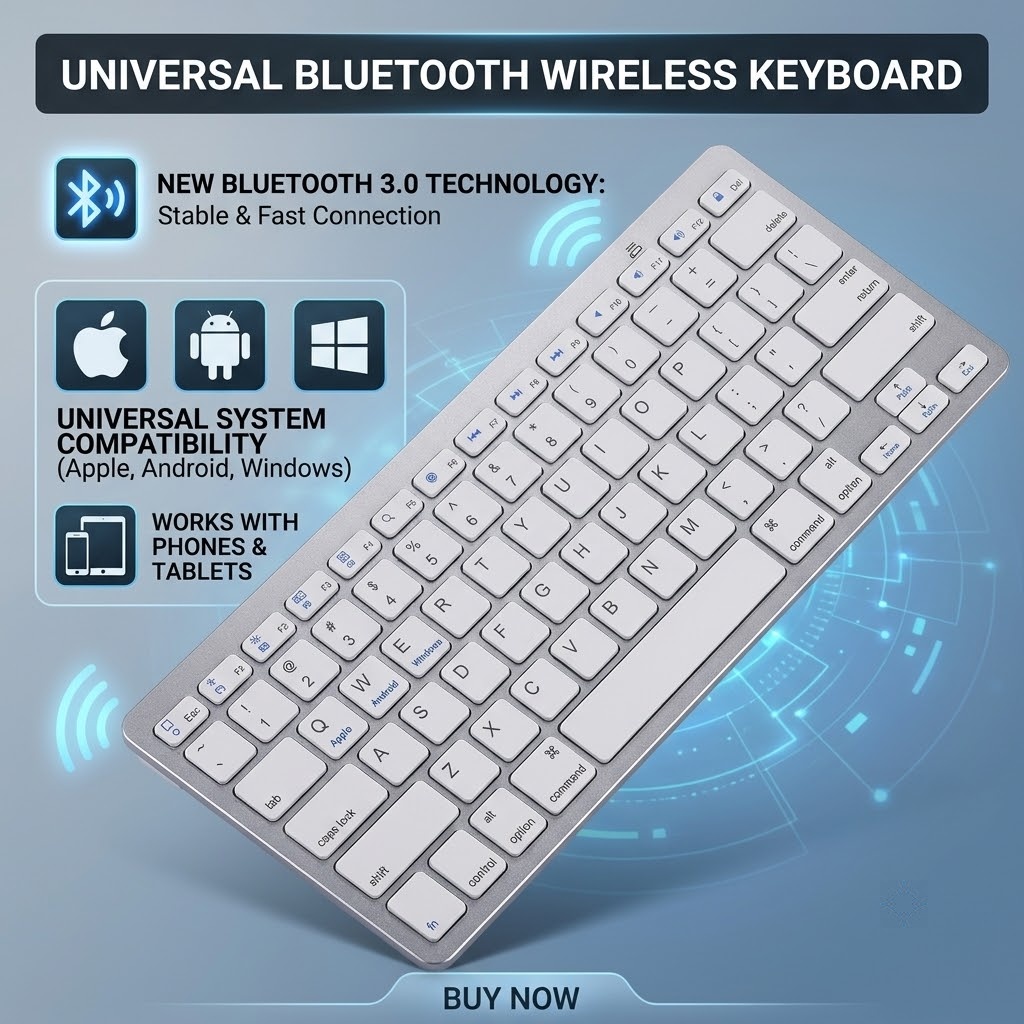 JITE 2.4G Ultradun Bluetooth-toetsenbord 5.0&3.0&2.4G voor iPad Pro Mini Air Tablet, iPhone, Samsung, Android Smartphone