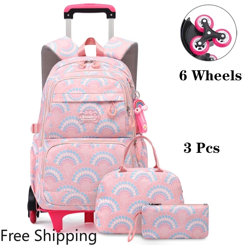 Wheeled Bag Students Rolling School Bags Children Waterproof Backpack 6 Wheels School Backpacks Middle School Trolley Luggages
