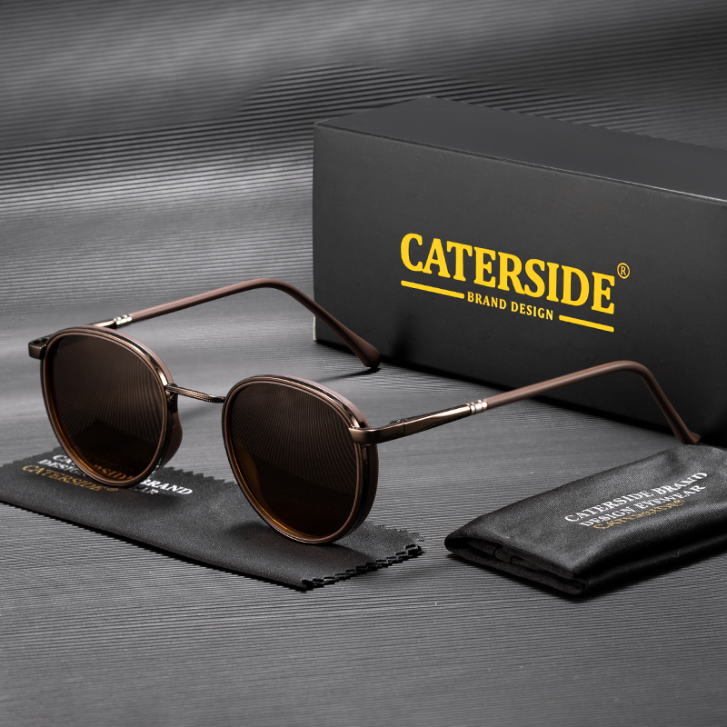 Caterside Vintage Polarisierte Runde Sonnenbrille für Herren, Hip-Hop-Stil, Metallrahmen, Sonnenbrille für Damen, zum Fahren, Angeln, Party, Brillen, Uv400