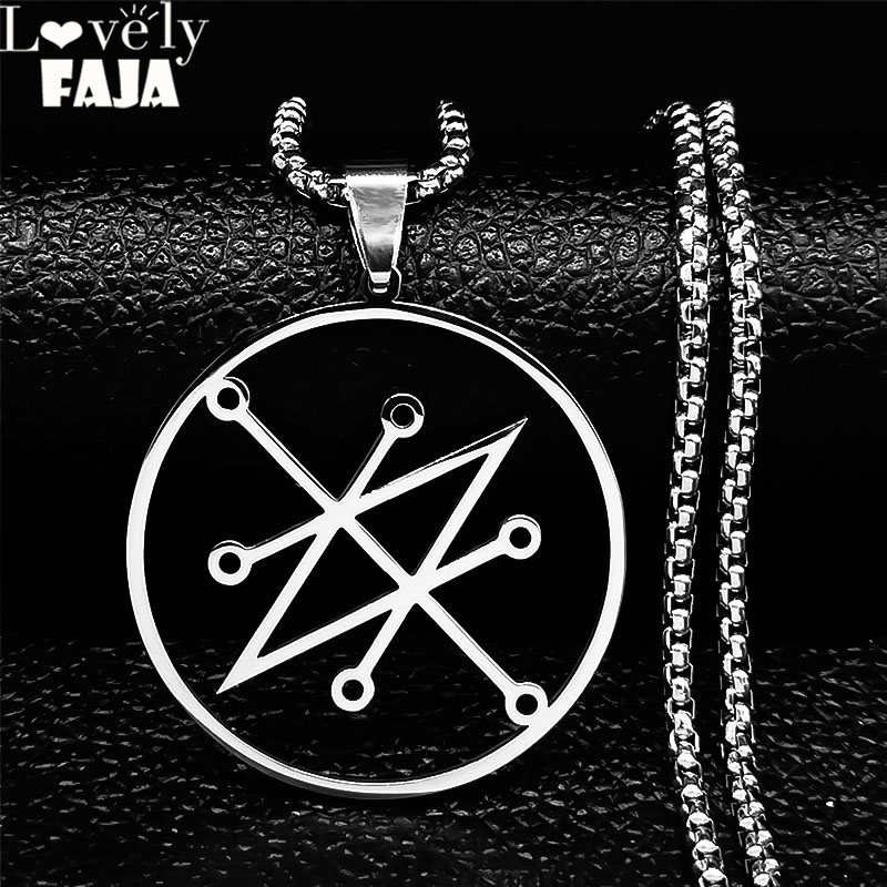 Azazel Sigil pendentif collier couleur argent en acier inoxydable collier pendentif femmes/hommes symbole démoniaque Logo signe bijoux N3726S03