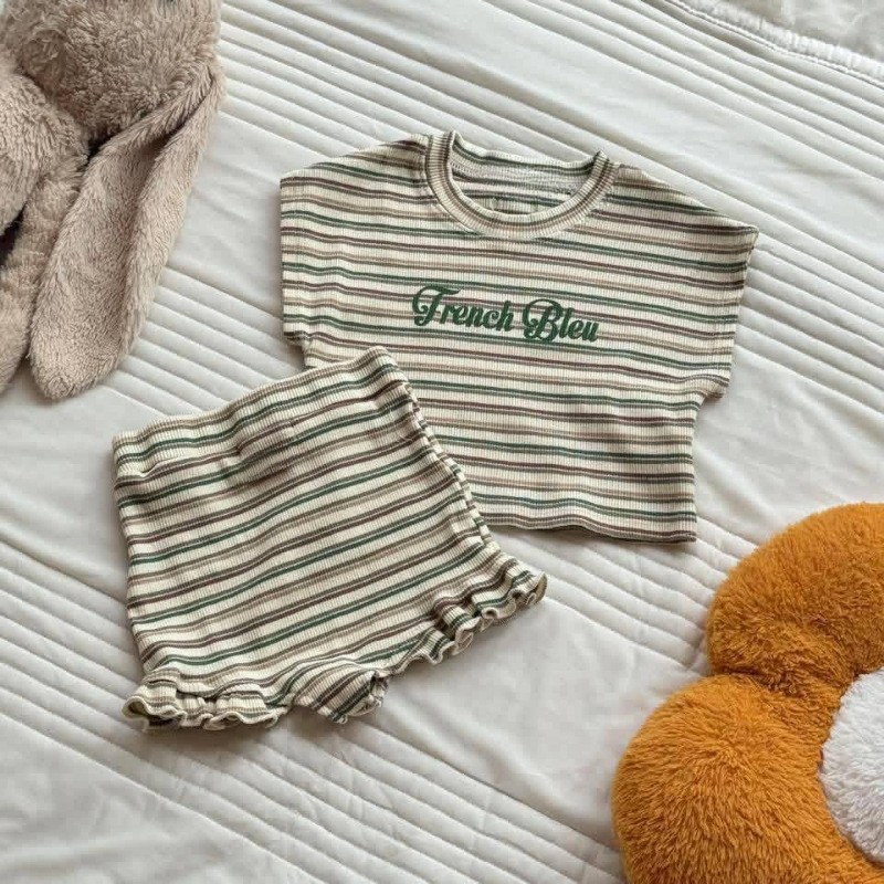 Conjunto de Dos Piezas de Verano para Niñas TZ2866, Camiseta de Manga Corta a Rayas, Ropa Infantil