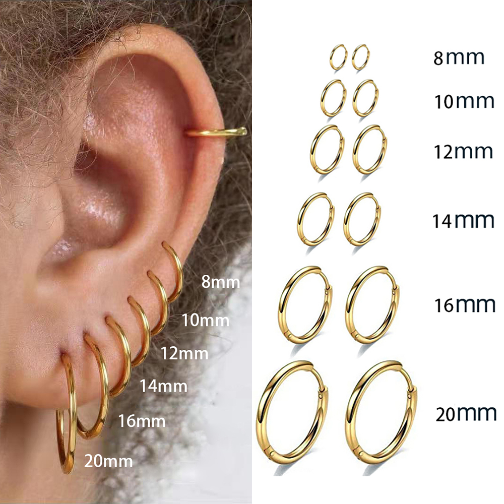 2 szt. Ze stali nierdzewnej małe złoto kolor srebrny kolczyki koła dla kobiet mężczyzna chrząstka tragus kość ucha Piercing biżuteria Pendientes