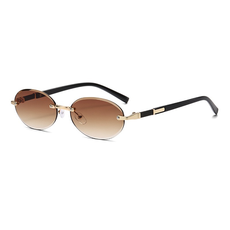 Gafas de sol con montura ovalada personalizadas para hombre y mujer, lentes de sol Retro de Metal de alta gama, lujosas, sin marco, para viajar, UV400