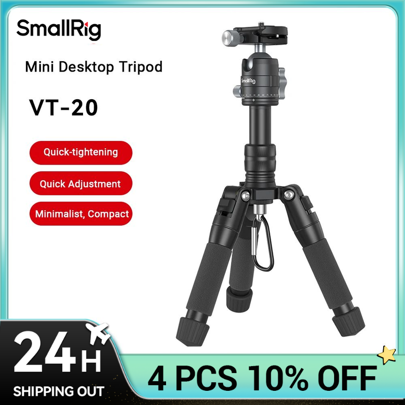 Aluminiowy mini statyw SmallRig VT-20 Obciążenie 6 kg z płytką szybkiego uwalniania Maksymalna wysokość 52 cm do lustrzanek cyfrowych, aparatu bezlusterkowego, smartfonów