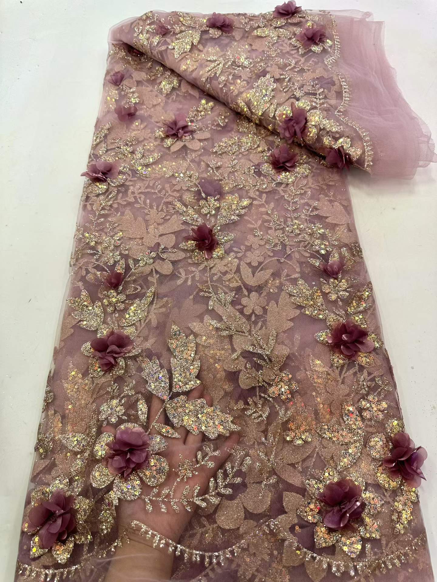 Tela de encaje africana bordada con lentejuelas, telas de encaje nigeriano con flores 3D, tela de encaje de tul francés de alta calidad 2026 para vestido