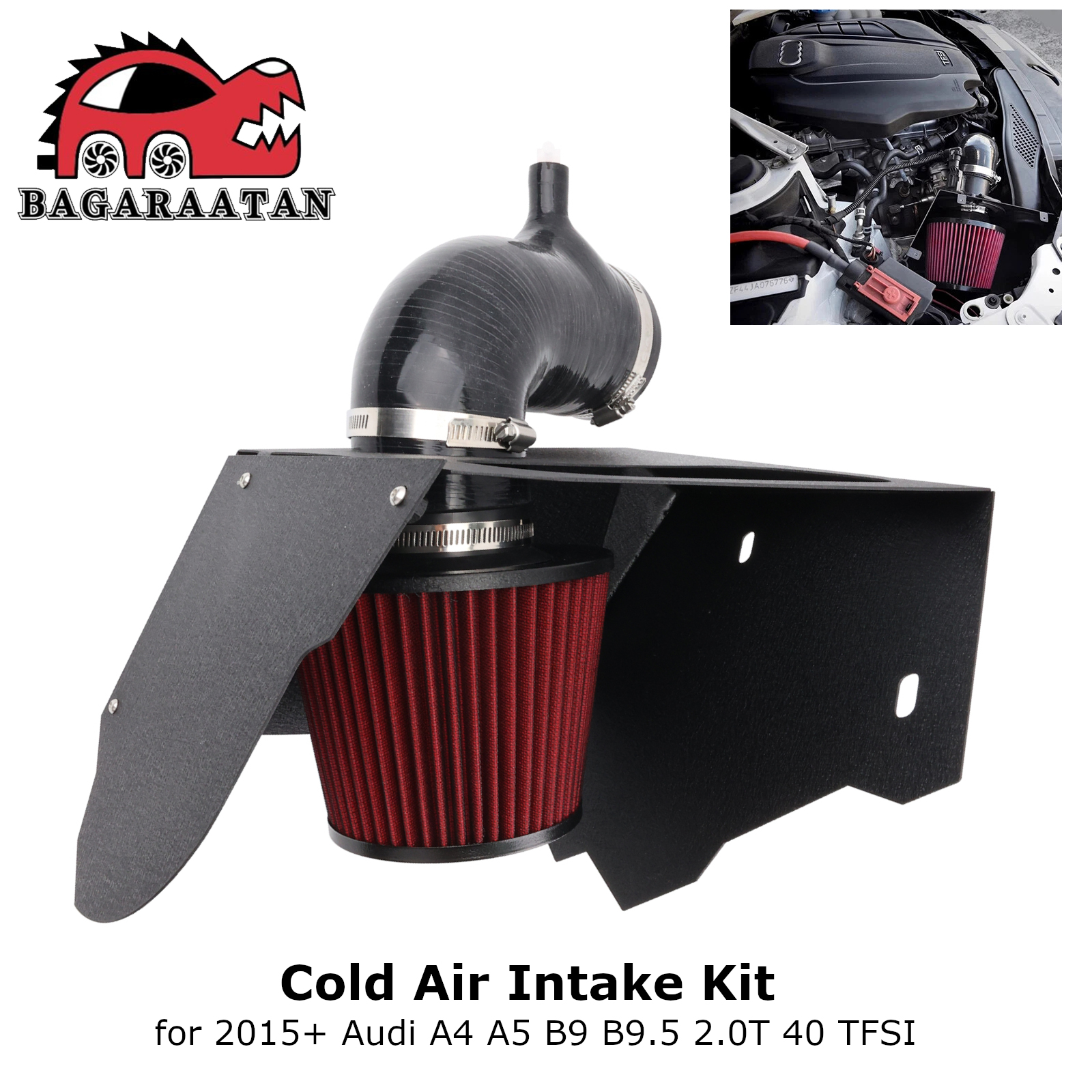 Kit di aspirazione aria fredda ad alte prestazioni con protezione termica filtro per tubo in alluminio ad alto flusso Audi A4 B9 2.0T 40 TFSI 2015+