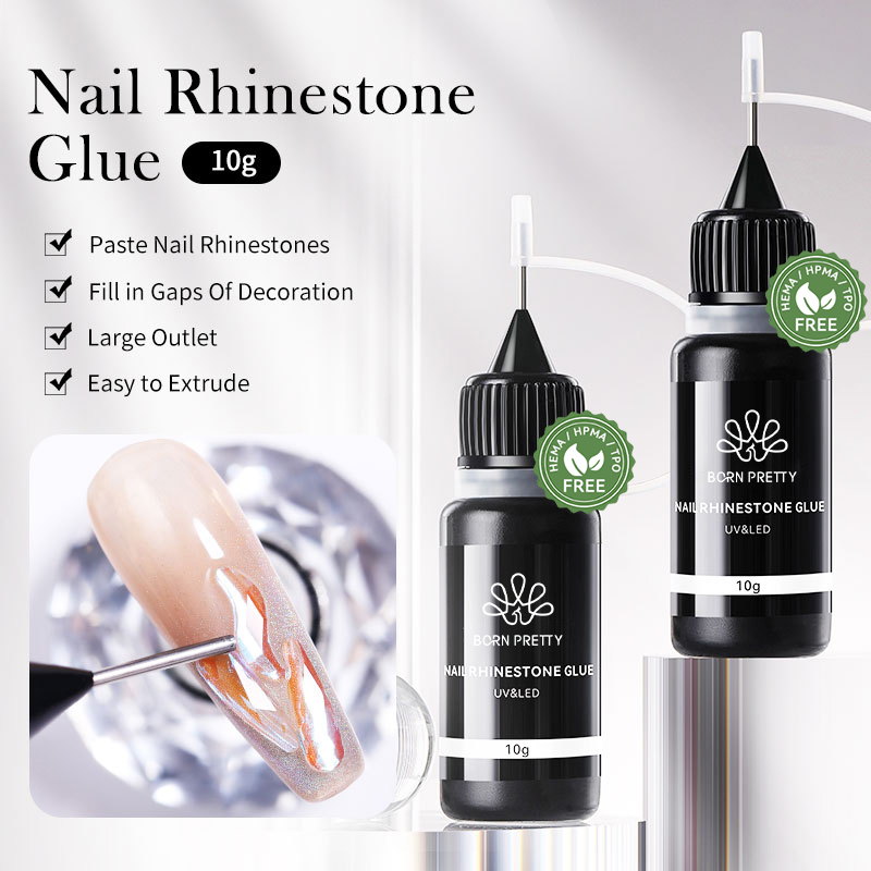 BORN PRETTY 10g เล็บ Rhinestone กาวกาวสําหรับ Stick เจาะโปร่งใสเล็บกาว Soak Off UV LED เล็บเจลเคลือบเงา