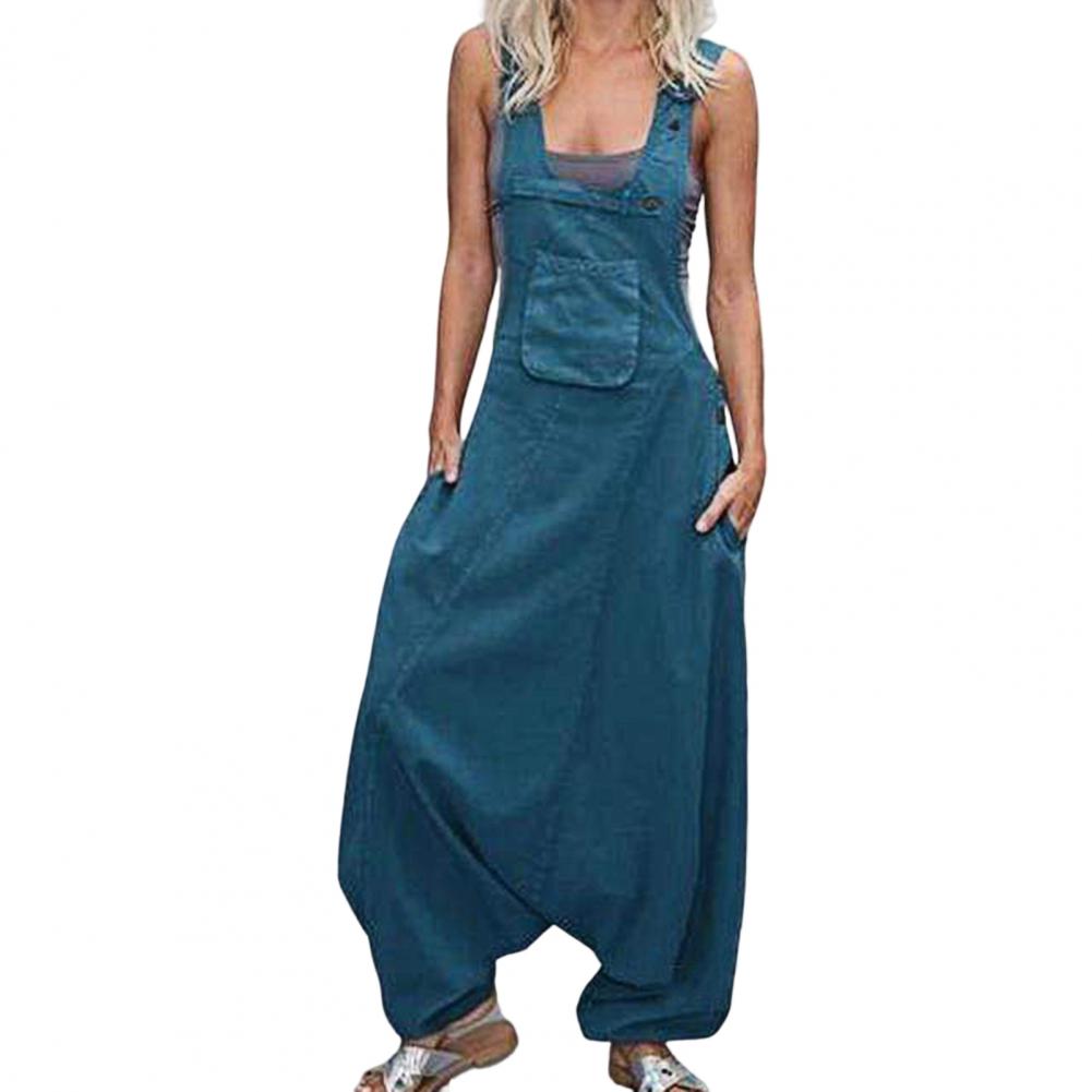 Mono Halter para mujer, pantalones bombachos sin mangas con bolsillo lateral, ropa de trabajo holgada, monos largos, peleles Vintage de tela informal para mujer
