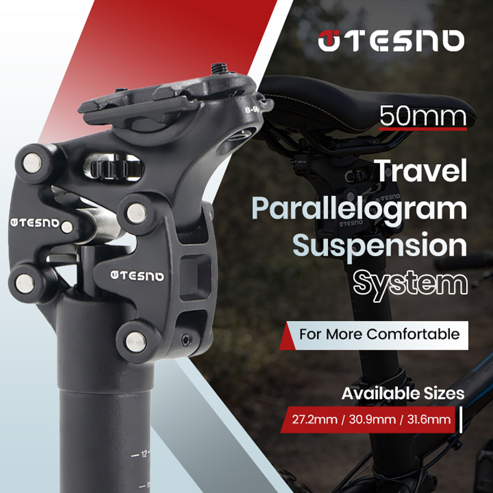 Tiang Sadel Sepeda TESNO Dengan Peredam Kejut 27.2/30.9/31.6mm Tiang Sadel Sepeda Gunung Suspensi Empat Link Tabung Sadel Sepeda 350mm