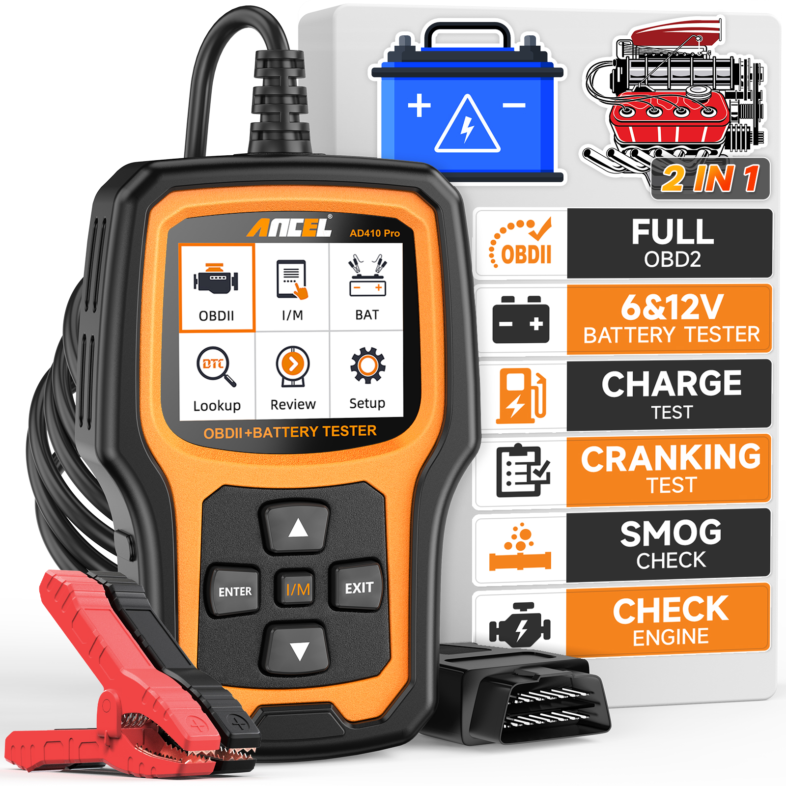 バッテリーチェック,ANCEL-AD410プロコードリーダー,完全なobd2機能,車の診断ツール