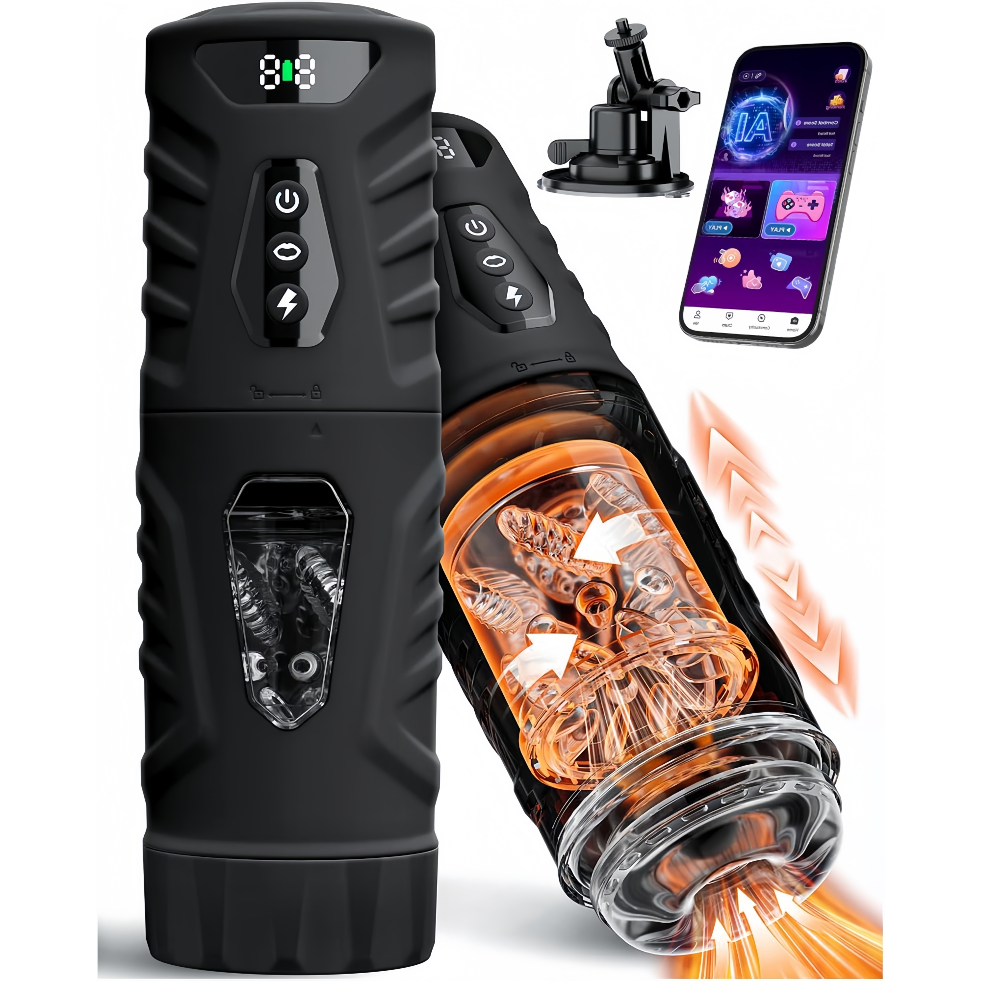 KUSHOR AI Sync Masturbateur Automatique pour Hommes avec Fonctions de Poussée, Rotation, Succion, Léchage, Fellation, Pompe à Pénis et Vagin de Poche, Jouets Sexuels pour Hommes