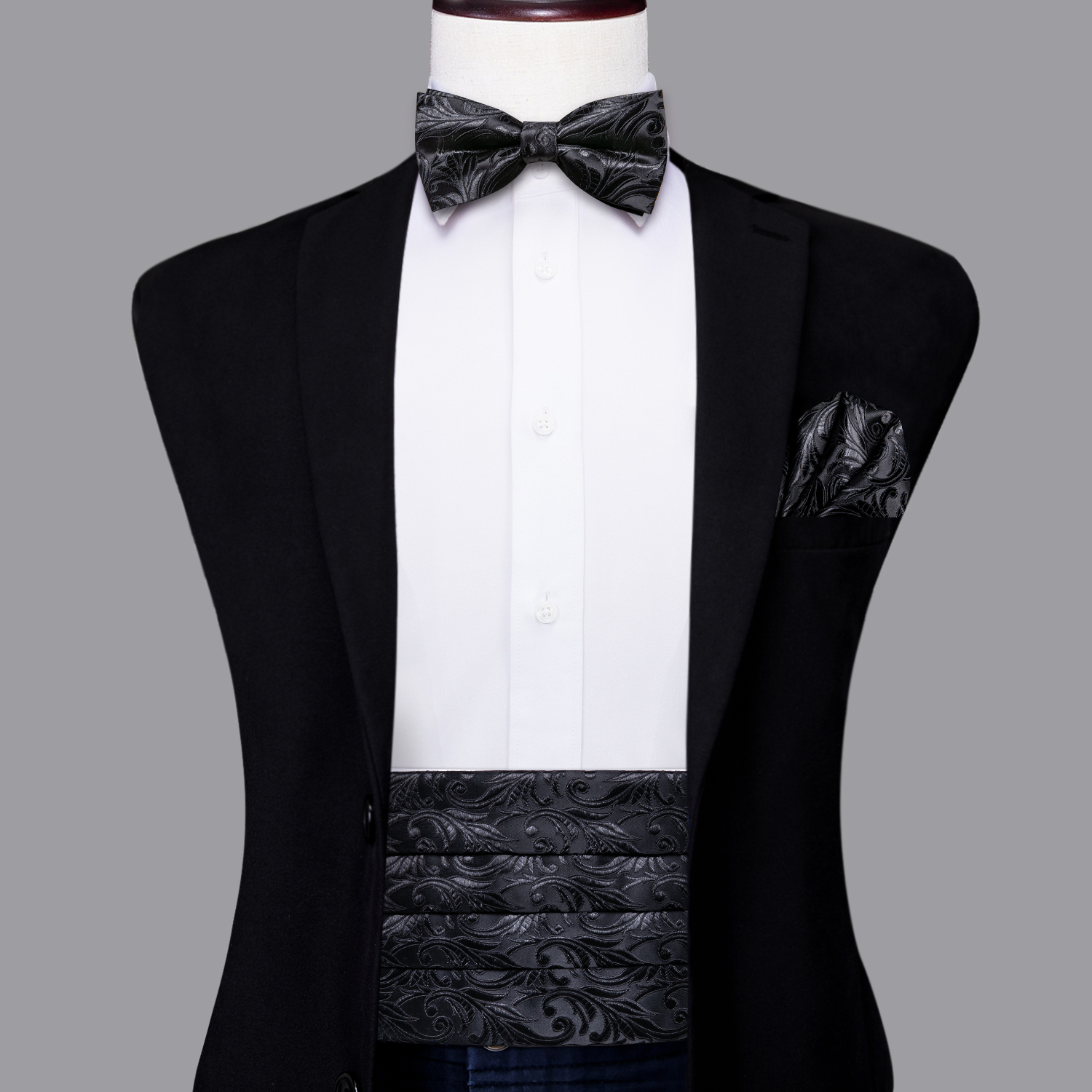 Faja de seda negra para hombre, Corset Formal Vintage Jacquard Floral, pajarita, pañuelo, gemelos, cinturón, boda, baile de graduación, banquete, regalo