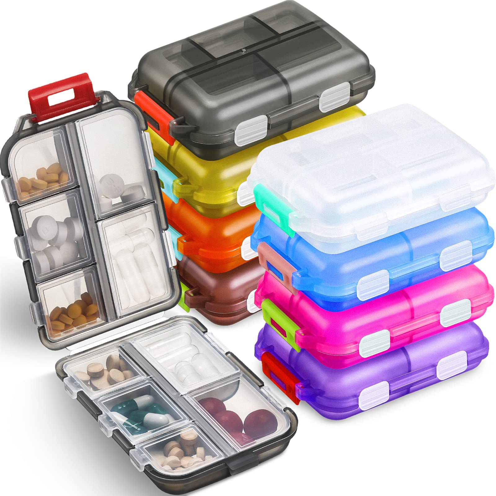 Organisateur de pilules de voyage à 10 compartiments, boîte de rangement de pilules Portable de poche, conteneur de pilules quotidien ou sac à main pour médicaments à l'huile de poisson