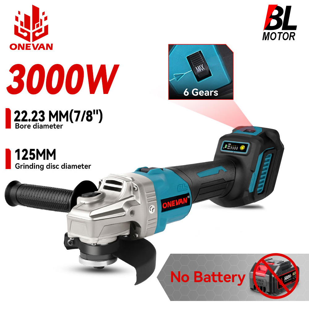 ONEVAN 125 MM Bürstenlosen Elektrischen Winkel Grinder 6 Gänge Cordless PolishIing Schleifen Schneiden Power Werkzeuge Für Makita Batterie Pin