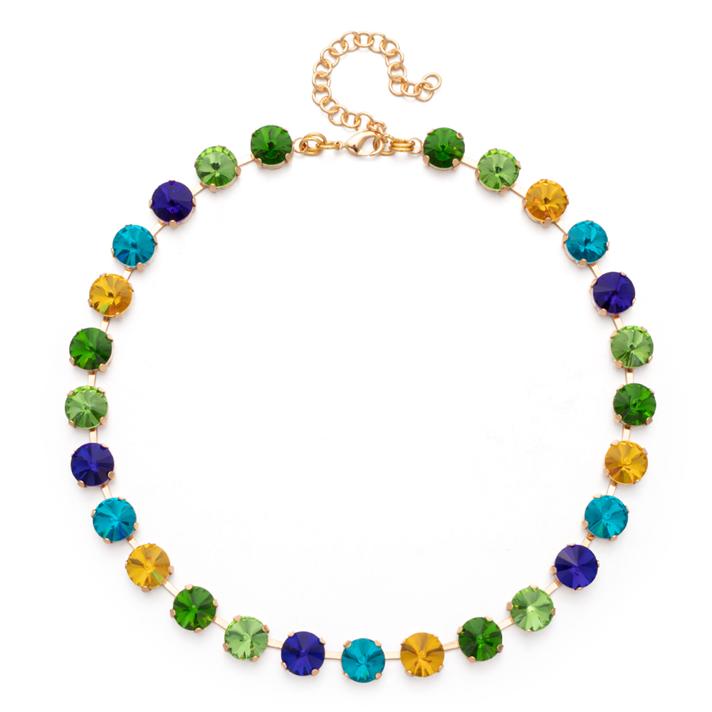 Collar de cuentas de cristal coloridas para mujer, gargantilla redonda con dijes de cristal, joyería de cristal hecha a mano para fiesta, Estilo Primavera Verano 2023