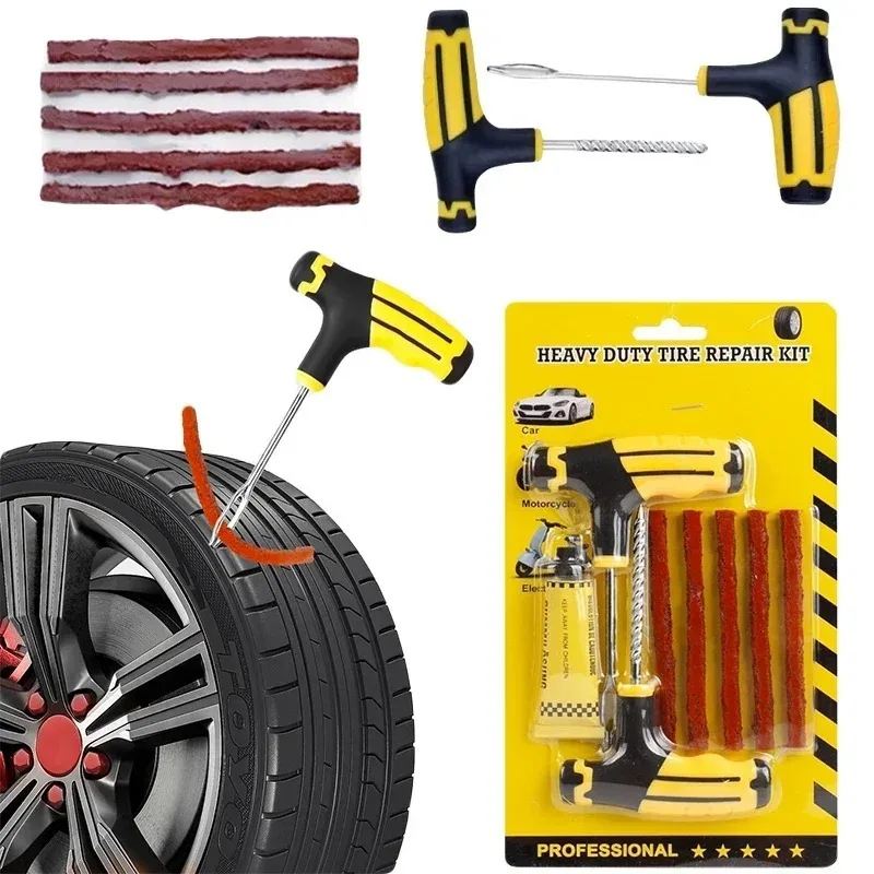 Kit de reparo de pneus de carro, ferramentas práticas, tiras de pneus duráveis, super cola incluída, kit de reparo de emergência automotivo opcional com/sem cola