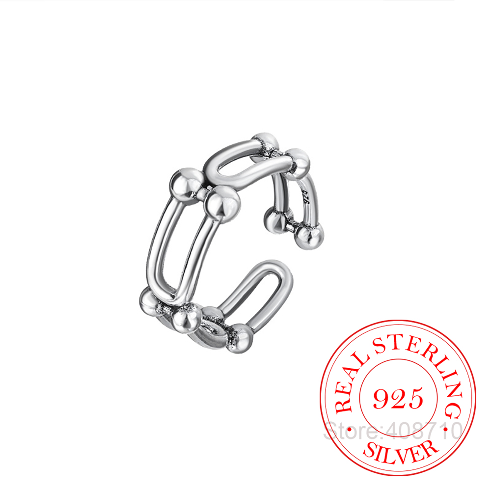 Koreański 925 Sterling Silver Vintage Podkowa w kształcie litery U Regulowane pierścionki na palce dla kobiet Pieniądze 925 Biżuteria ślubna Prezent