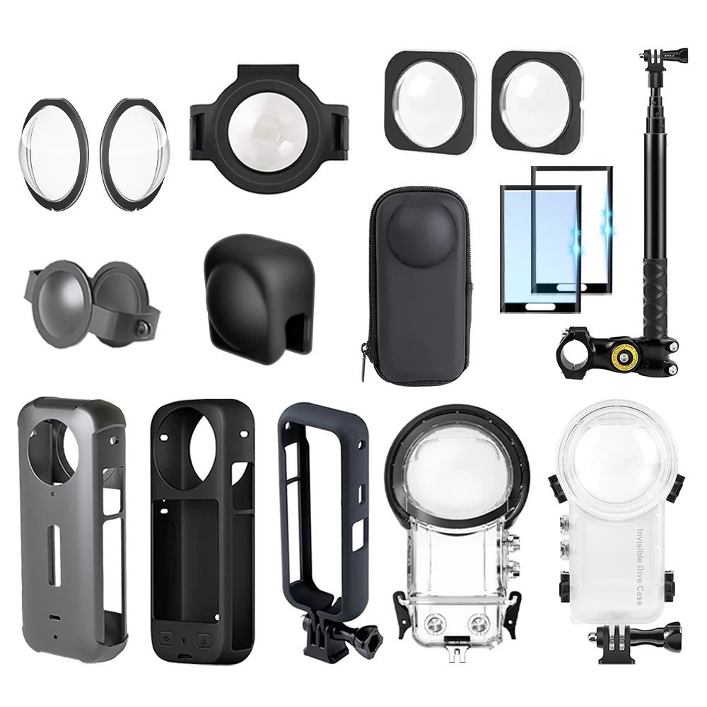 ชุดอุปกรณ์เสริมสําหรับ Insta360 X3 เลนส์กรอบป้องกันหมวกดําน้ํากรณีเก็บกระเป๋าป้องกันหน้าจอยึดรถจักรยานยนต์