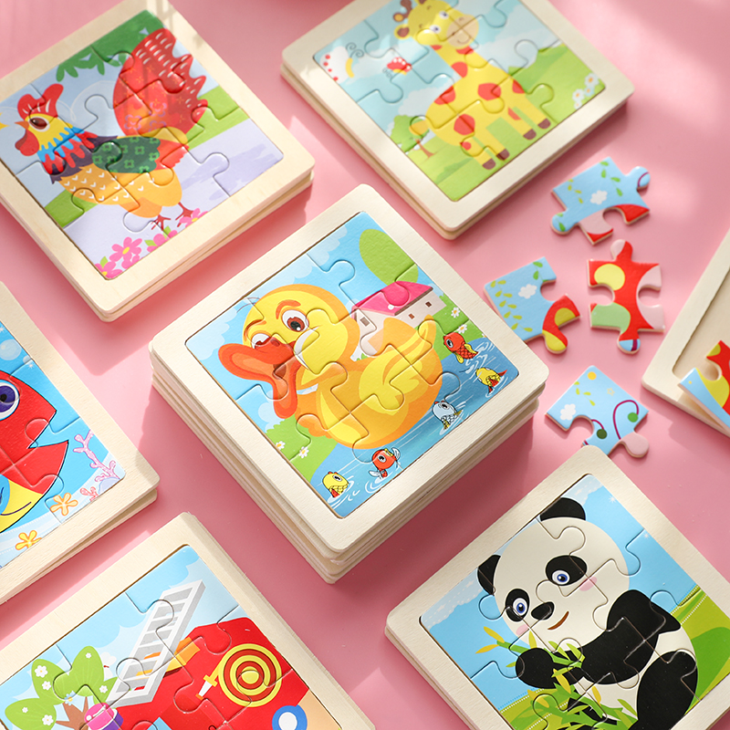 เด็กสัตว์ปริศนาเกม 11X11 ซม.การ์ตูน Tangram ปริศนาไม้ของเล่นเพื่อการศึกษาจิ๊กซอว์ของเล่นสําหรับของขวัญเด็ก