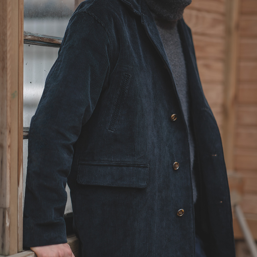 Maden automne et hiver Vintage coupe-vent hommes noir velours côtelé manteau mi-long rayé manteau hommes rétro Trench solide pardessus