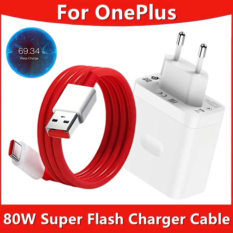 80W SuperVOOC EU Fast Wall Charger For OnePlus 8T 9 9R 10 Pro 11 12 13 Nord 5 CE 2 3 Lite OPPO Realme GT NEO 3T Type C USB Cable