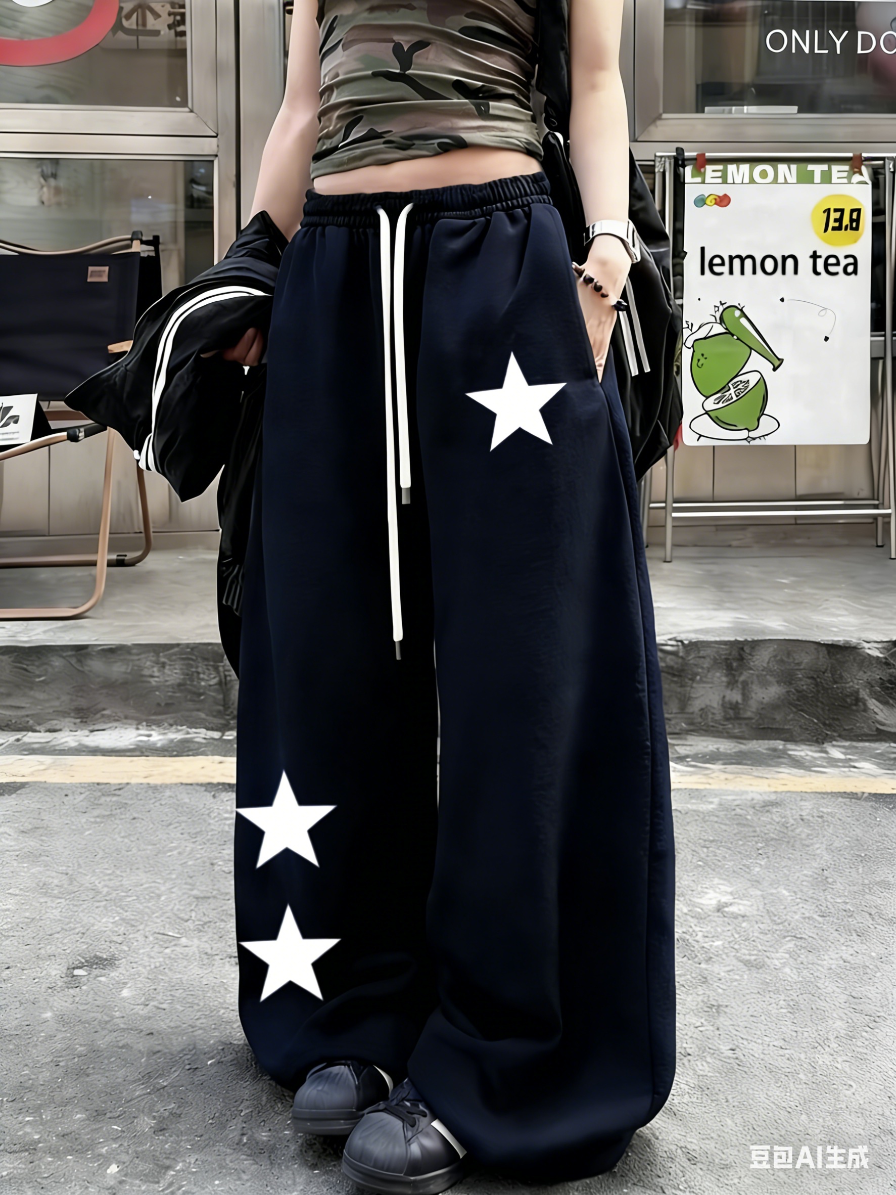 Pantalon long unisexe bleu marine à motif étoiles, séchage rapide 3D, tissu doux et élastique, coupe extrêmement ample