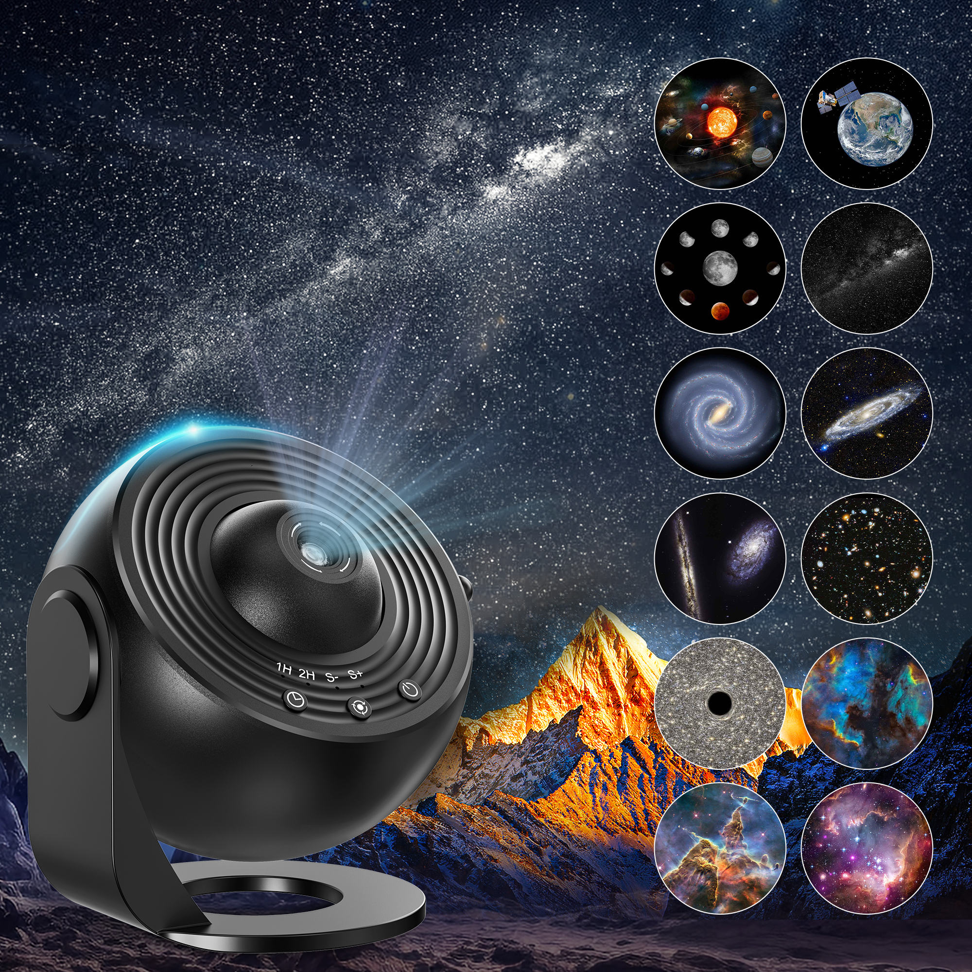 Proyector de estrellas, proyector de galaxia planetario 13 en 1, 360 ° Rotación, diseño silencioso, imagen HD y sincronización para dormitorio, cumpleaños, decoración navideña