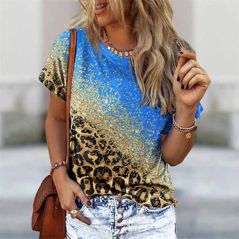 Damen T-Shirt Mode 3d Leoparden muster Kurzarm T-Shirts lässig O-Ausschnitt lose T-Shirt lustige Frau Tops T-Shirt neue Kleidung
