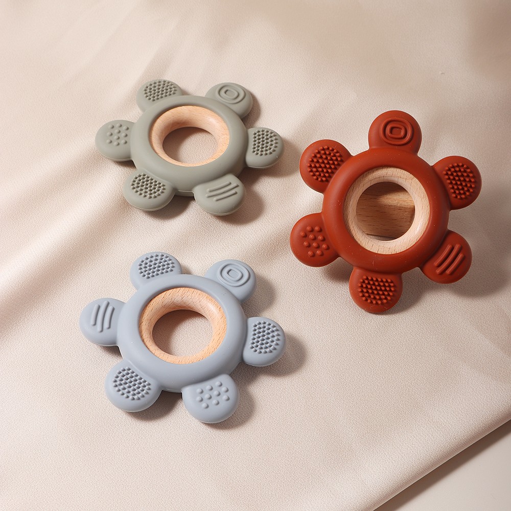 Novo bebê leme forma silicone mordedor de grau alimentício seguro mordedor com anel de madeira brinquedo dentição presente