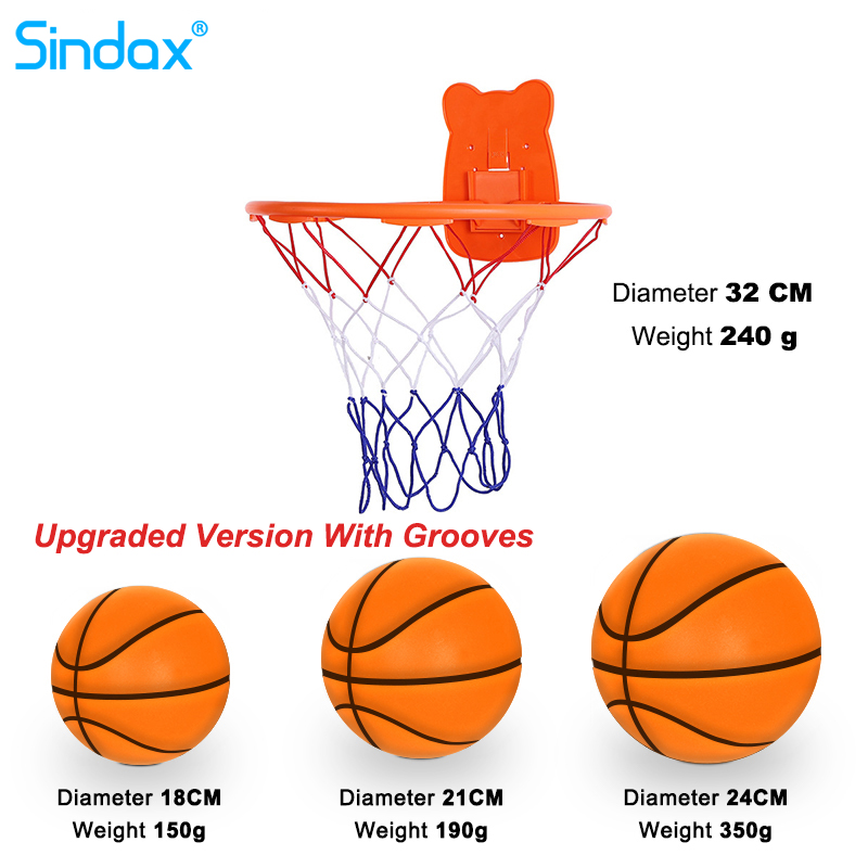 Pelota de baloncesto silenciosa con ranuras para interiores, Kit deportivo de espuma de alta densidad, juegos de juguete deportivo para niños, pelota de rebote con aro