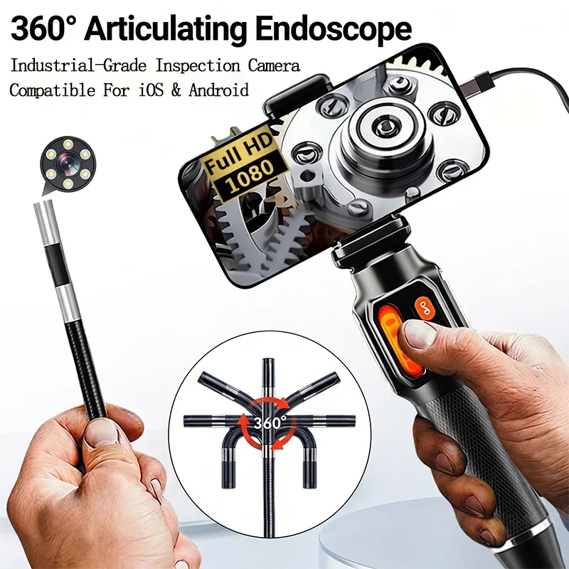 360-Grad-Rotations-Endoskopkamera 6mm Objektiv HD Gelenkige Inspektionskamera IP67 für Automobil Auto iOS Android