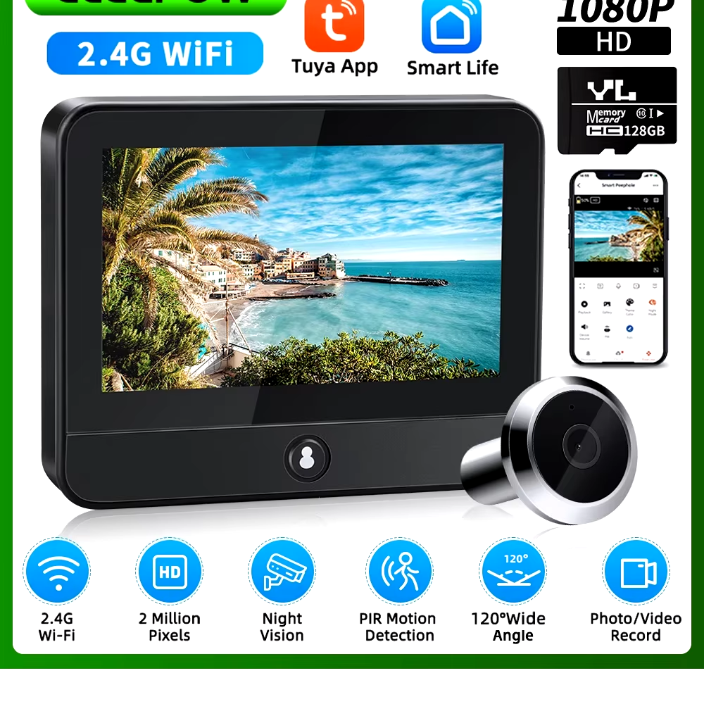 Elecpow Tuya умный Wi-Fi радар цифровой дверной глазок камера глаз 4,3 дюйма 1080P видео дверной звонок PIR ночное видение обнаружение движения