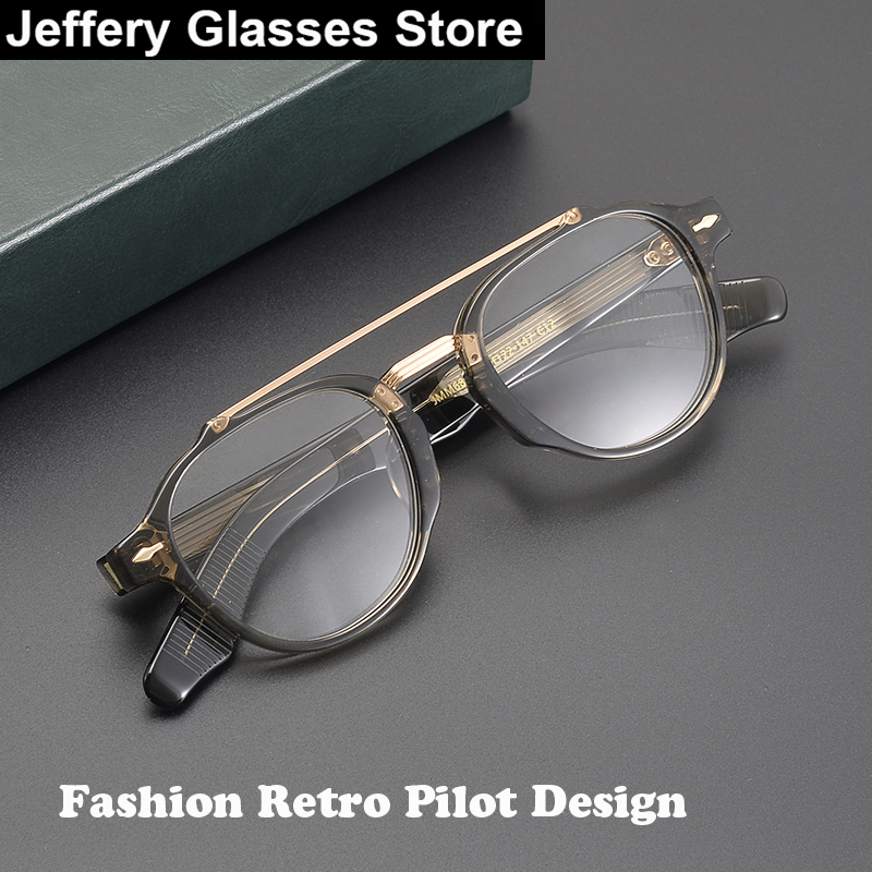 Óculos ovais de feixe duplo de acetato feito à mão, armação masculina fashion piloto 145mm tamanho grande óculos vintage designer luz azul