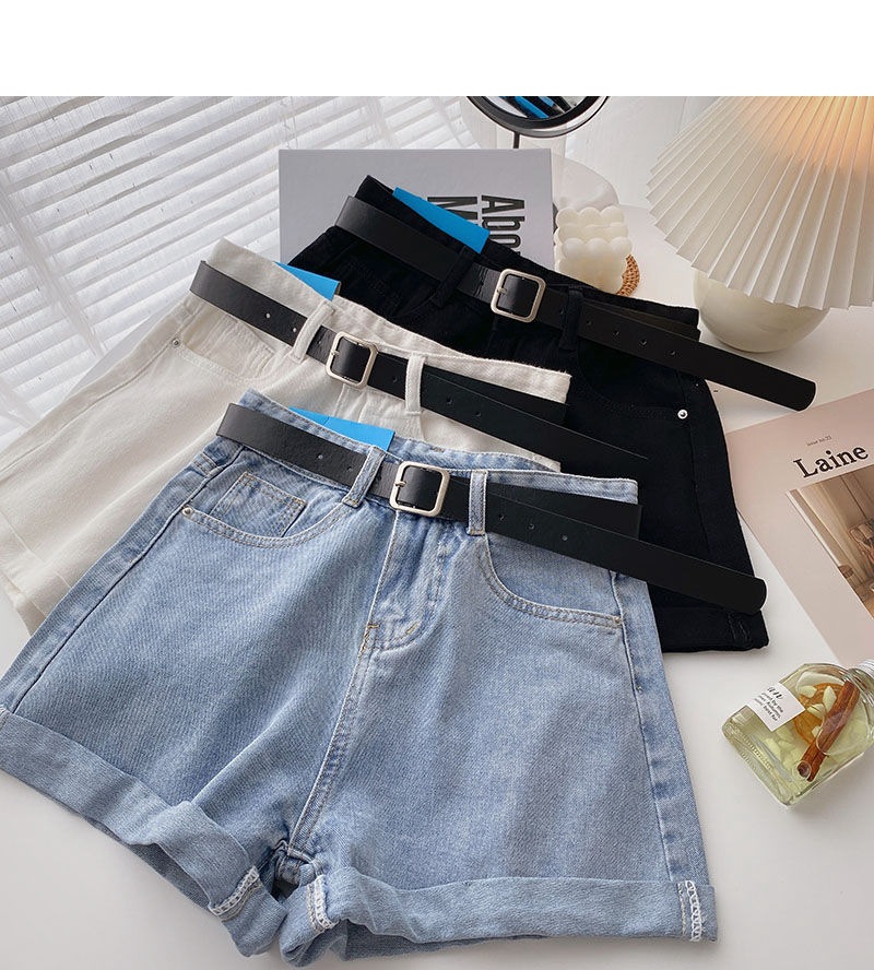 韓国の夏用ワイドレッグハイウエストデニムショートパンツ、ベルト付き、レディースファッションポケットホットパンツ、ストリートウェアカジュアルカウボーイジーンズショートパンツ