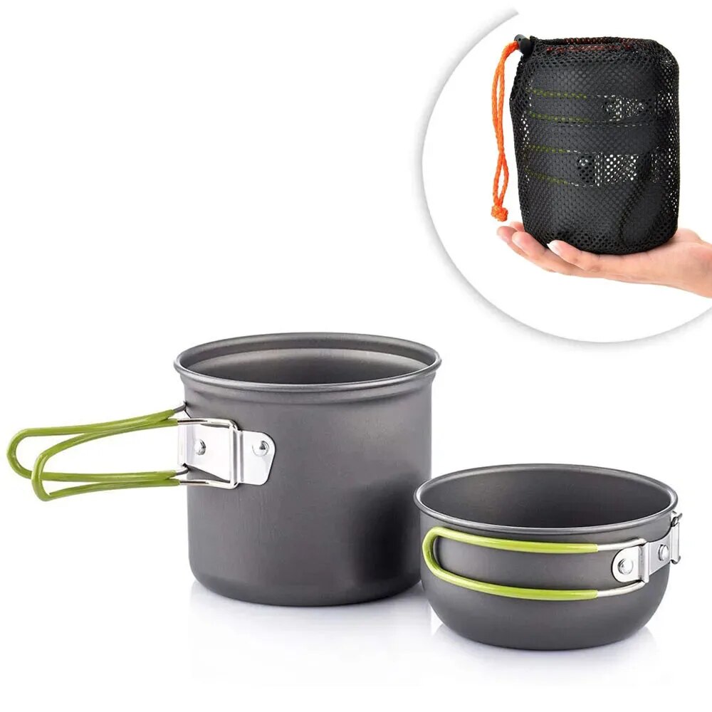 Kit peralatan masak berkemah ultra ringan, Kit panci berkemah luar ruangan, peralatan makan untuk mendaki gunung, Trekking, piknik, memancing, Mountaineering