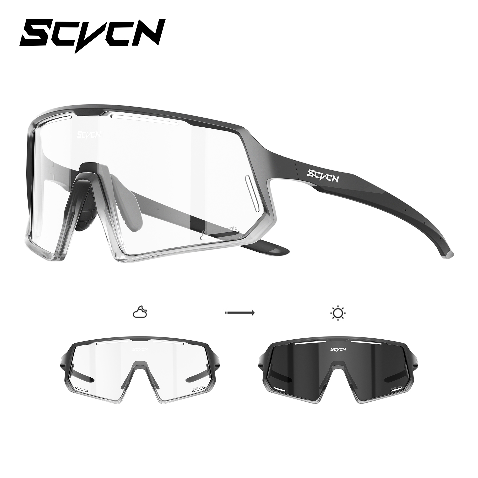 Okulary rowerowe fotochromowe SCVCN dla mężczyzn, fotochromowe okulary rowerowe, gogle na rower górski, okulary sportowe MTB 2026